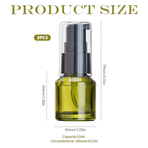 3 Pcs Green Glass Pump Bottles, Empty Refillable Leak-Proof Travel Bottles, Mini Portable Cosmetic Dispenser for Lotion Cream Foundation Toiletries (15ml/0.5oz) - color: Green, size: 15ml/0.5oz