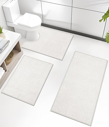 chakme Bathroom Rug Sets 3 Piece, Ultra Thin Quick Dry Bath Mat Set, Absorbent Bath Mat for Bathroom Non Slip Machine Washable, (White, 3 Piece) - color: White, size: 3piece