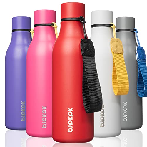 BJPKPK Insulated Water Bottles, 18 oz Stainless Steel Metal Water Bottle with Strap, BPA Free Leak Proof Jugs, Mugs, Flasks, Reusable Thermal Flasks for Sports & Travel, Red - color: Red, size: 18 Ounces, style: 18oz