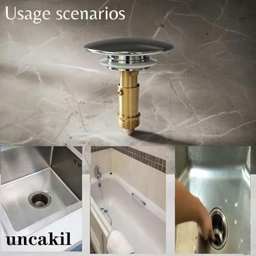 Pop Up Click Clack Sprung Plug Stopper,Basin Sink Clicker Pop Up Bolt,Sink Drain Stopper Click Clack Brass Spring Plug Replacement for Most Bathroom Sinks,Tubs,and Basin Drains 66mm(Golden)