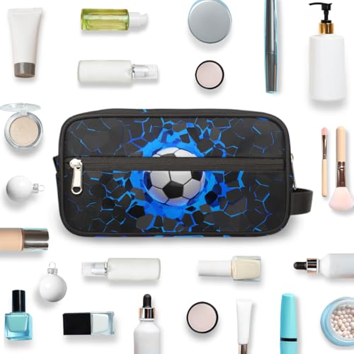 Kids Travel Toiletry Bag - Waterproof Hanging Cosmetic Hygiene Bags for Boys Men - Large Shave Kit for Toiletries Accessories Bathroom Stuff, Blue Soccer Ball - color: Blue Soccer Ball