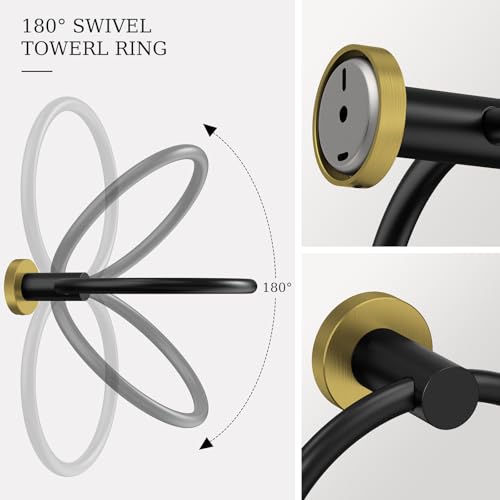 Black and Gold Toilet Paper Holder & Towel Holder, Bathroom Hardware Set-SUS304 Stainless Steel Double Post Pivoting Tissue Roll Holder and Hand Towel Ring Set for Bathroom, RV - color: Black Gold