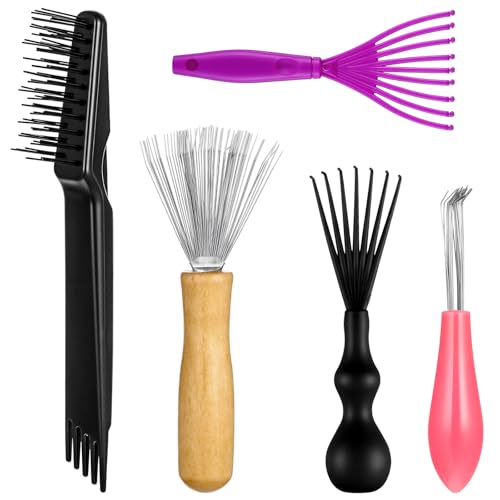 Comb and Brush Cleaner Tool Set, 5-Piece Comb Cleaner Set - Hair Brush Cleaner Rake, Comb Cleaning Brush, Maintenance Hair Comb for Home and Salon Use Removing Hair Dust - color: Black