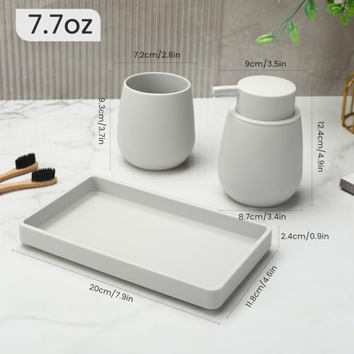 Bathroom Accessories Set, Modern 3 Pcs Bathroom Essentials - Soap Dispenser, Toothbrush Holder & Tray, Countertop Vanity Organizer (Beige) - color: Beige