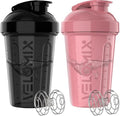 VELOMIX -2 Pack- 20 oz Protein Shaker Bottles for Protein Mixes - 2x Wire Whisk | Leak Proof Shaker Cups for Protein Shakes and Pre Workout | Protein Shaker Bottle Pack (A7) Pink/Black - color: A7) Pink / Black
