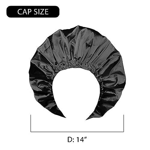 DONNA Shower & Conditioning Silky Satin Cap Waterproof Bath Caps Plastic Reusable Shower Caps Elastic Band Bath Hair Hat Stocking Stuffers for Women Midnight L-XL - color: Midnight