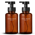 MaisoNovo Glass Foaming Soap Dispenser 14 Oz | Glass Bottles Pumps x 2 Amber - color: Amber Bottles/Black Plastic Pumps/No Tray