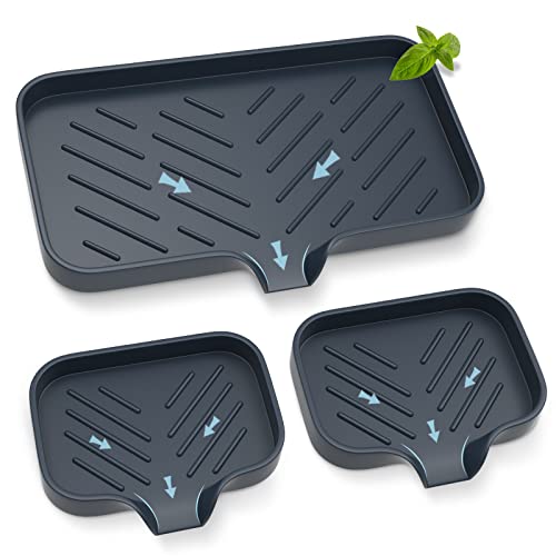 Kitchen Soap Tray,Kitchen Sink Tray Sponge Tray Kitchen Sponge Holder Self Draining Premium Silicone Soap Holder for Bathroom Kitchen Counter Sink Caddy Organizer for Dish Soap Bottle,Soap Dispenser - color: Trbk