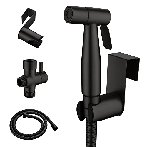 SHAMANDA Handheld Bidet Sprayer for Toilet, Stainless Steel Baby Cloth Diaper Sprayer Kit, Bathroom Toilet Bidet Attachment Set for Bathing Pets Feminine Hygiene, Matte Black BDS01-7 - color: Matte Black, style: Cold Water Mode Only