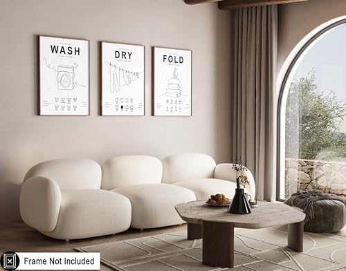Poster Master 3-Piece Wash Dry Fold Print - Laundry Poster - Line Drawing Art - Black & White Design - Symbols & Guide Art - Minimal Laundry Room Decor - 18x24 UNFRAMED Wall Art - color: Style-04, size: 18"L x 24"W