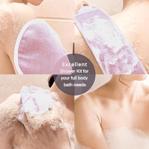 Set of 3 Bath Back Exfoliating Set, Loofah Sponge, Bath Glove,Gently Exfoliate Skin, Remove Dryness(Pink)