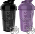 VELOMIX -2 Pack- 20 oz Protein Shaker Bottles for Protein Mixes - 2x Wire Whisk | Leak Proof Shaker Cups for Protein Shakes and Pre Workout | Protein Shaker Bottle Pack (A9) Purple/Black - color: A9) Purple / Black