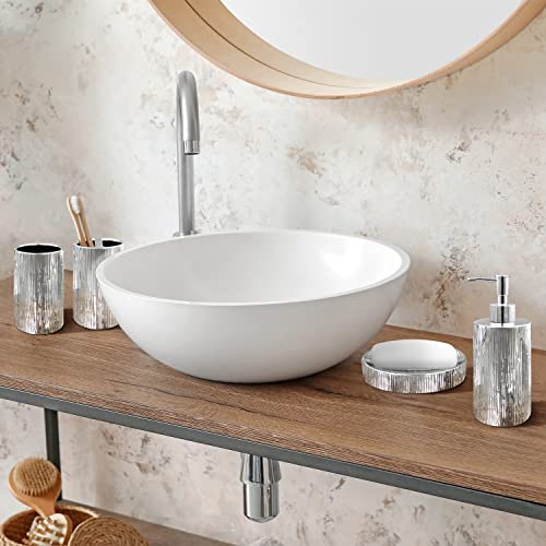 Blue Donuts Bathroom Accessories Set, Toothbrush Holder, Soap Dispenser, Silver, Ceramic, 4 Piece - color: Silver