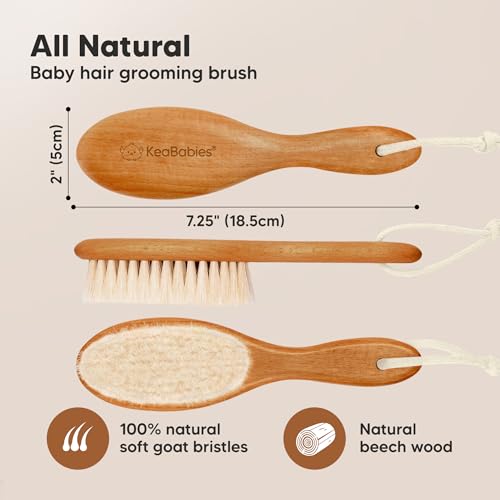 Wooden Baby Hair Brush for Toddler, Infant Cradle Cap (Golden Oak, Regular) | Soft Goat Bristles Brush for Newborn Girl, Boy Hair, Scalp, Styling, Gentle Grooming, Baby Comb, Baby Bath Essentials - color: Golden Oak, size: Oval, Regular 7"