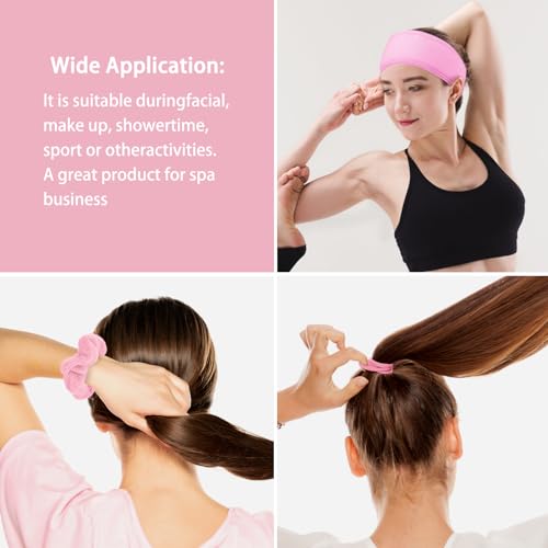 Spa Gift Set: Bubble Headband, Face Wash Headband, Skin Care Wristbands for Ladies and Women - color: Pink