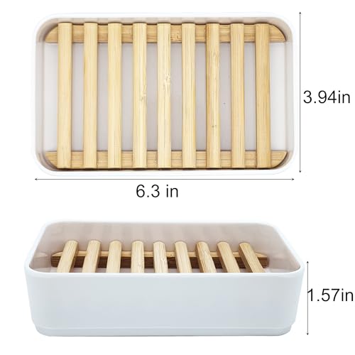 Soap Dish Holder, Bamboo Self-Draining Soap Box, Soap Dishes Holder for Shower, Bathroom, Kitchen, Bathtub, Bar Sink (White, 1 Pack)