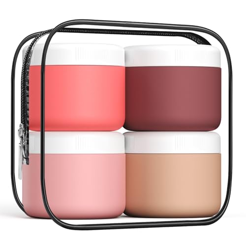 Kuangre Travel Containers for Toiletries, Silicone Cream Jars BPA-Free, Leak-proof 3oz Travel Size Containers, Portable Size Silicone Jars with Lid for Cosmetic Face Hand Body Cream (4 Pack) - color: Terracotta, size: 3 Ounces