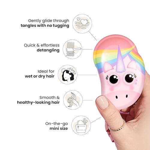 Tangle Teezer Original Detangler Mini Hair Brush for Kids, Rainbow Unicorn | Travel-size detangling hair brush, gentle on tender scalps; detangles wet or dry hair with no tugging, great for kids - color: Rainbow The Unicorn, size: Mini