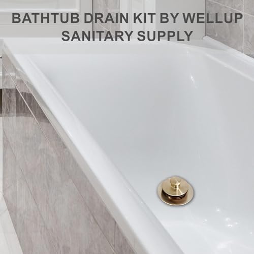 WELLUP Brushed Gold Bathtub Drain Conversion Kit,Lift & Turn Tub Drain | Solid Brass & Stainless Tub Drain,Fits 1-3/8 & 1-1/2 Bathtub Drain,Replacement Tub Drain Kit,2 Hole Overflow Faceplate - color: Gold Brushed, style: 2 Holes