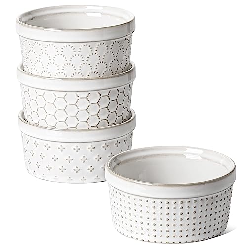 LE TAUCI Ramekins 8 oz, Ramiken for Creme Brulee, Lava Cake, Pudding, Souffle, Pot Pie, Ceramic Baking Dishes, Oven Safe - 4.3 inch, Set of 4, Arctic White - color: Arctic White, size: 8 oz