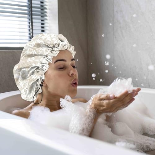Luxury Shower Cap Satin Silk Lined Adjustable Elastic Reusable Waterproof Shower Bath Cap Cute for Women Girls-Golden Sunflower - color: AK12-Golden Sunflower