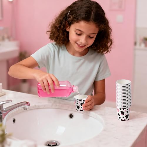 WRAPAHOLIC 3oz Paper Cups - 100 Pack Disposable Bathroom Cups with Pink Cow Design, Small Mouthwash Cup for Toothbrush Rinse, Home Bathroom, Picnic, BBQ, Travel and Party - color: Pink Cow