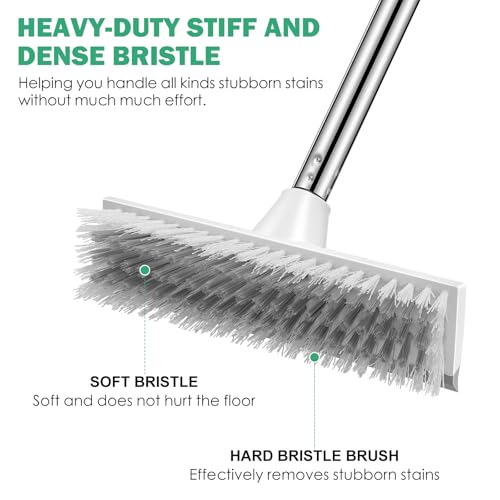 SetSail Floor Scrub Brush with 51-Inch Long Adjustable Handle 2 in 1 Scrape Brush Stiff Bristle Floor Scrubber for Cleaning Shower Bathroom Garage Kitchen Wall Deck Tub Tile - color: Grey White, size: 10in