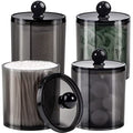 SheeChung 4 Pack Qtip Holder, Cotton Round holder with Lids - (2) 12oz & (2) 10oz Qtip Jar - Shatterproof Bathroom Vanity Organizer for Cotton Swabs, Balls, Pads, Floss Picks (Black ) - size: 4pack