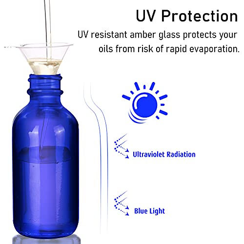 Bumobum Dropper Bottle 2 oz, 2 pack Blue Glass Eye Dropper Bottles with Labels and Funnel, Leakproof Tincture Bottles with Measured Dropper - color: Blue