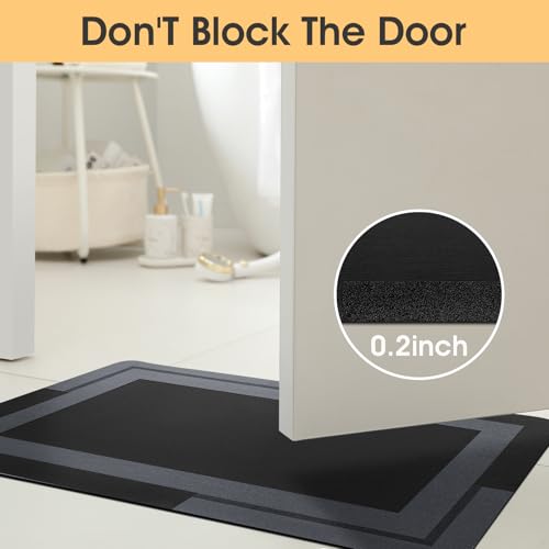 ACCUMTEK Non Slip Bath Mat, Thin Bathroom Rugs Fit Under Door, Quick Dry Bath Mats, Machine Washable Bath Rugs for Bathroom, Bathtub & Kitchen, Black/Bordered/24 x17+ 24"x20" Contour Rug - color: Black, size: 24"x17"+ 24"x20" Contour Rug