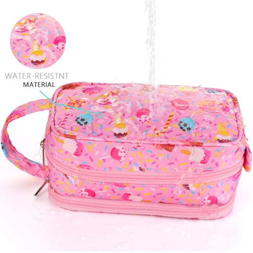 Kids Toiletry Bag for Girls, Travel Toiletry Bag for Little Young Girls Cosmetic Bag Makeup Bag Waterproof Hanging Wash Bag Toddler Toiletries, Candy Pink - color: Pink Candy