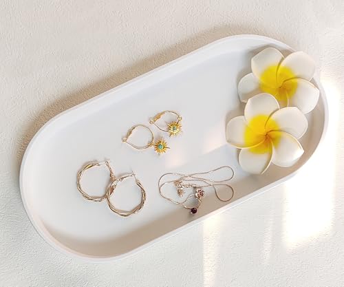 White Small Tray (11.8 inch), Oval Tray, Countertop Organizer | for Kitchen Counter, Bathtub Bathroom Vanity Items, Coffee Accessory, Bar, Serving Seasoning, Salt and Pepper, Soap, Perfume. - color: White, size: 11.8" x 5.9" x 1.2"