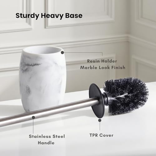 Clasin Home Toilet Bowl Brush and Holder with Stainless Steel Long Handle, Toilet Scrubber Brush with Durable Base, 360° Deep Cleaning Bristles for Bathroom, Compact Set for Small Space (White) - color: White