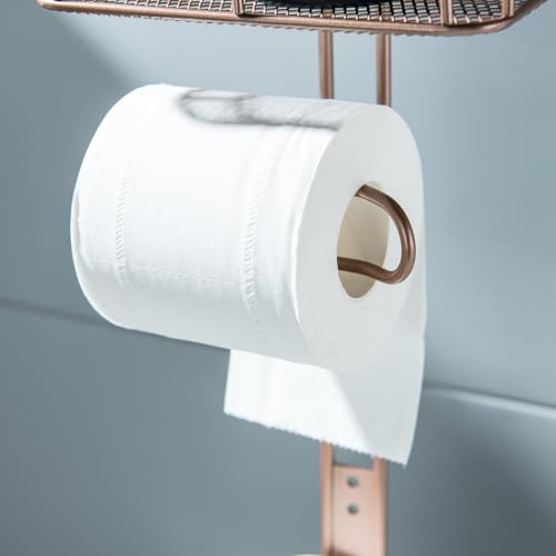 Toilet Paper Holder Free Standing, Adjustable Height, Tissue Paper Roll Dispenser with Shelf for Bathroom Storage Holds Reserve Mega Rolls Red Copper - color: Red Copper