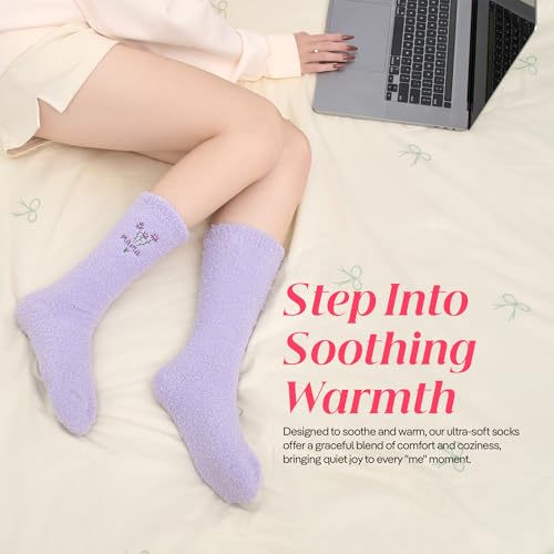 CoolMate Cozy Soft Cloud Socks, Fuzzy Socks for Women - color: B.01 - Mama Flowers Purple
