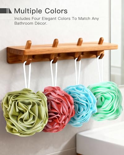 Loofah Sponge 70g, Large Exfoliating Flower Bath Sponge, Soft Durable PE Mesh with Reinforced Knotting, Rich Lather Bath Scrubber for Body, for Travel or as a Holiday Gift (4Pack, Green, Red, Blue) - color: Green, Red, Blue, size: 1 Count (Pack of 4)