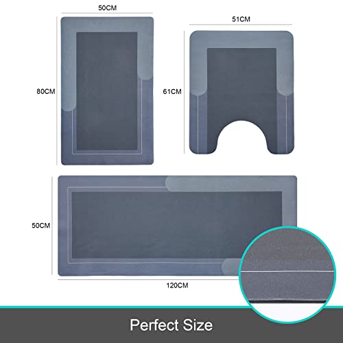 HelloTree 3PCS Bath Mat Rug Rubber Non Slip Quick Dry Rug Sets Super Absorbent Thin Bathroom Rugs Fit Under Door Blue Washable Bathroom Floor Mats for in Front of Bathtub, Shower Room, Sink - color: Blue, size: 20" X 32" + 20" X 47"+ U Shape 20" X 24"