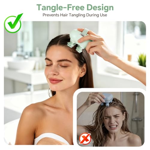 IOOKAN Scalp Massager, Electric Head Massage Scalp Stress Relax | IP67 Waterproof, 3 Massage Modes Tangle-Free & 186 Massage Nodes, Head Neck Shoulder Pets Use, Gift for Dad Mom - color: Light Green