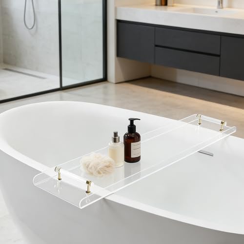 Bathtub Tray, 1 or 2 Person Bath and Bed Luxury Bathtub Caddy Tray Clear Acrylic Bathtub Caddy Tray with Gold Handles Accessories for Bath Tub, 31x9 Inch