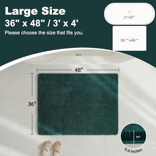 TYUU Large Bathroom Rugs, Ultra Soft Super Absorbent Bath Rugs Non Slip Washable Quick Dry Bath Mat with Rubber Backing for Bathroom Floor, Shower, or Sink, Dark Green 3' x 4' - color: Dark Green, size: 3' x 4'