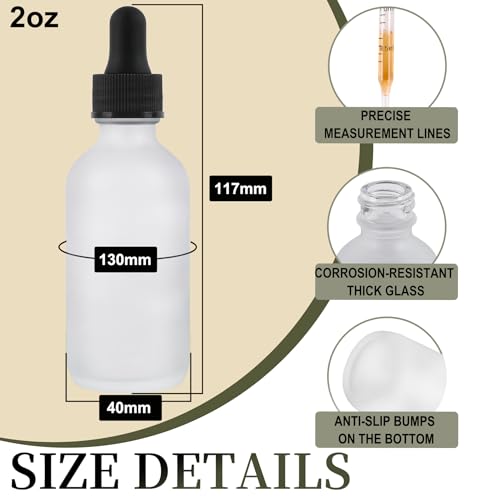NOOEEISS 24 Pack, 2oz Glass Dropper Bottle, Preety Texture Tincture Bottles with Precise Scales Eye Droppe, for All Kinds Of Mixed Liquids,Leak-Proof Design for Easy Travel (Clear Frosted) - color: Clear Frosted, size: 2oz-24Pack