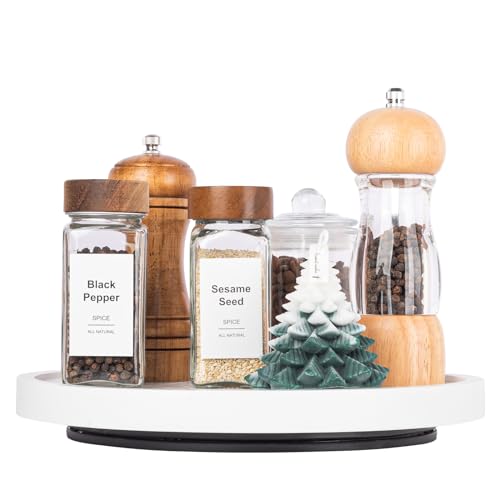 Wood Lazy Susan Organizer Kitchen Turntable for Cabinet Farmhouse Bathroom Decor Round Decorative Tray for Vanity, Counter, Sink, Coffee Table, 10 Inch, White - color: White, size: 10“