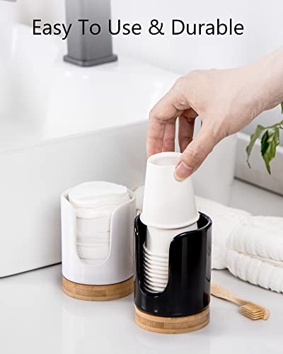 Ceramic Bathroom Cups Dispenser - 3 oz Disposable Paper & Plastic Bathroom Cups Holder - Mouthwash Cups Dispenser for Bathroom, Guest Toiletries, Countertop, Coffee - BPA Free (2 Pack) - color: Black, size: Set/2