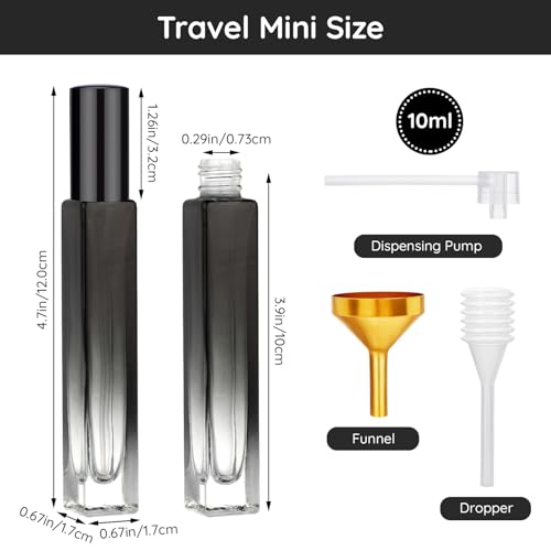 Segbeauty 0.34oz Refillable Glass Perfume Bottle,10 Pack of 10ml Perfume Container For Travel, Empty Atomizer Sprayer for Cologne Dispenser, Travel Sample Bottles Cologne Making Kit with Refill Tool - color: Black Blue Red Green Gray, style: Bulk Mini Bot