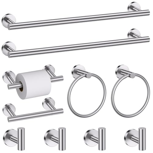 Brushed Nickel Towel Bar Bathroom Hardware Accessories Set, 10 Pieces Upgraded Toilet Paper Holder 23.6 Inch Towel Rack for Bathroom Wall Mounted Stainless Steel Bathroom Set - color: Brushed Nickel, size: 10 Pieces A
