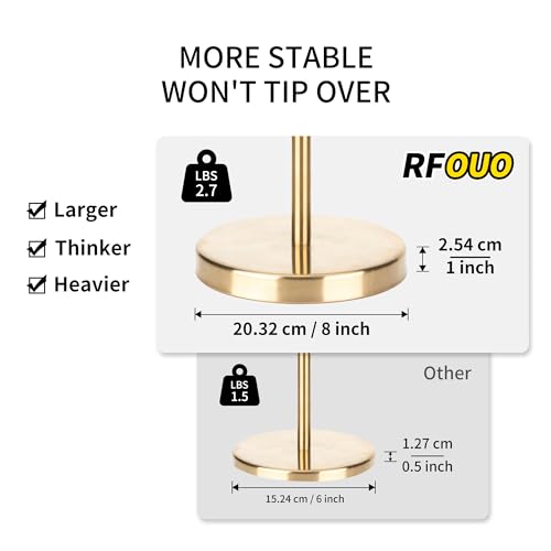 RFOUO Brushed Gold Toilet Paper Holder Stand 1 pc, Free Standing Toilet Paper Holder Stand,Bathroom Toilet Paper Storage with 2.7 Pounds Heavy Base for 4+1 Rolls,Toilet Tissue Holder - color: Brushed Gold