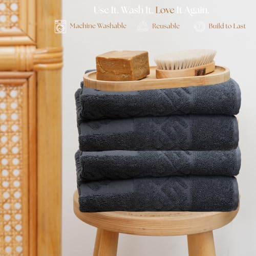 100% Turkish Cotton Bathroom Floor Towel, 4 Pack, Soft Bath Mat Towel, Quick-Drying, Machine Washable, Absorbent, Hotel & Spa Quality, 20x27.5 (4, Grey) - color: Grey, size: 4Pack