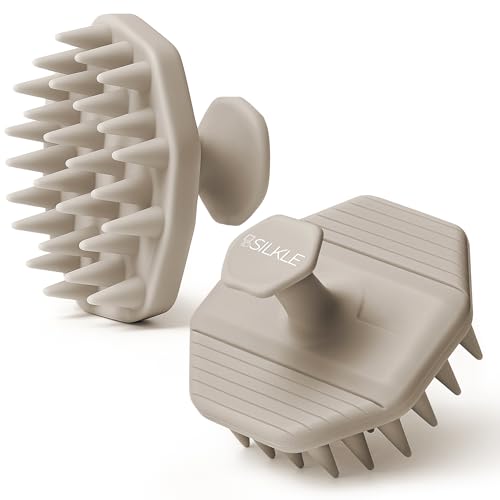 SILKLE Scalp Massager Shampoo Brush – Silicone Scalp Scrubber for Hair Growth & Dandruff Removal, One-Piece, Non-Slip Handle, Soft Bristles, Wet/Dry Shower Scalp Exfoliator for All Hair Types – Clay - color: Clay