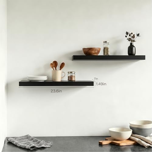 Floating Shelves for Wall, 23.6'' Black Wall Shelves for Bathroom,Bedroom,Living Room,Kitchen & Study Room,33 lbs Capacity - color: Black, size: 23.6"