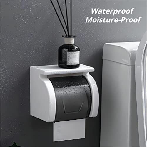Self Adhesive Toilet Paper Holder with Shelf, Waterproof Toilet Paper Roll Holder Wall Mount for Bathroom and Washroom, White